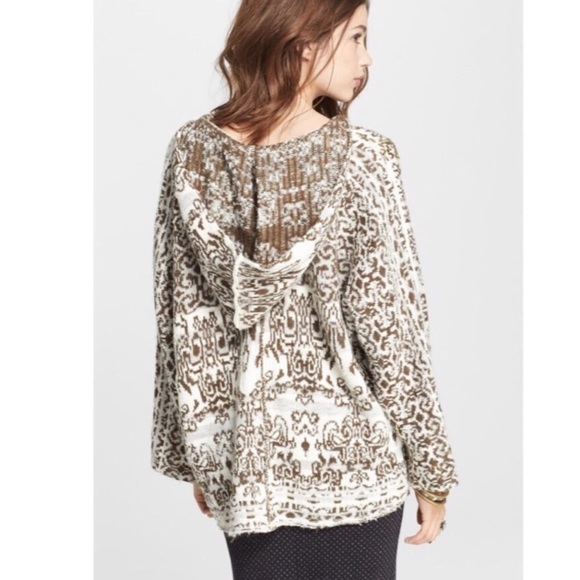 Free People *Ivory/Green Raggy Fairisle Boho Hooded Sweater - Picture 2 of 12